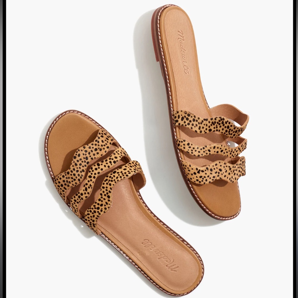 Madewell The Wave Slide Sandal Spot Calf Hair Animal Print Euro Summer Coastal 🐆